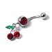 Green & Red Cherry Austrian Crystal Belly/Navel Ring Silver