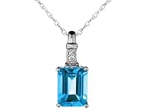Blue Topaz 2 Carats (ctw) and Diamond Pendant in 14K White Gold with Chain