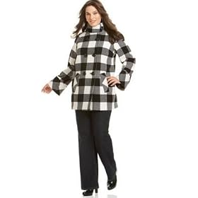 AK Anne Klein Plus Size Double-Breasted Plaid Wool Coat by Anne Klein