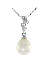 10k White Gold Bubbles & Pearl Pendant, w/ 0.02 Carat Brilliant Cut Diamonds, 13/16 in. (21mm) tall, w/ 18" Sterling Silver Singapore Chain