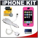 CTA Skin Case (Pink) + CTA Multifunctional 4 Way Home & Car Charger + Accessory Kit for Apple iPhone