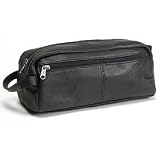 Men's Leather Shaving Kit Bag David King Black
