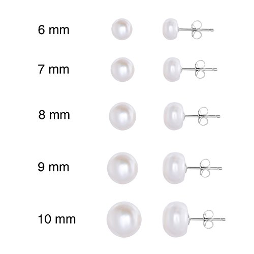 SPOIL CUPID Freshwater White Pearl 925 Sterling Silver Button Shape Stud Ball Earrings or Earring Set