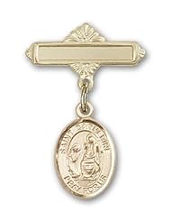 14K Gold Baby Badge with St. Catherine of Siena Charm and Polished Badge Pin