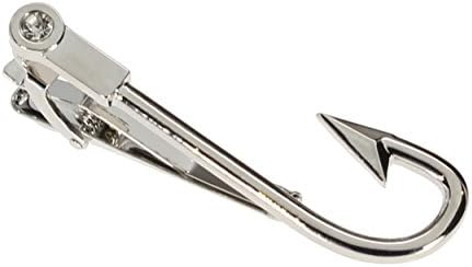 Mens Tie Clip Bar Silver Fishing Barbed Hook Emblem