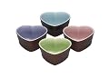 Le Creuset Stoneware Heart Ramekin Set, Set of 4, Dark Chestnut with Assorted Pastel Colors