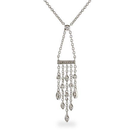 Eve's Addiction Sterling Silver CZ Sway Drop Necklace