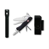 Swiss Army One-Hand Trekker Black with AAA Black Anodized LED Light Set
