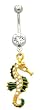 Stainless Steel Belly Ring with Clear Crystals - Seahorse Dangling