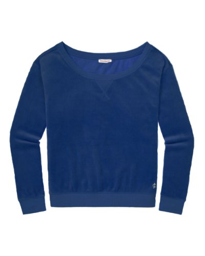 Juicy Couture Relaxed Off Shoulder Velour Crew Sweater Top