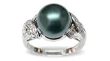 Size 6 18K white gold Penelope Black Tahitian south sea cultured pearl and diamond ring