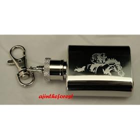 Engraved HORSE RACING 1oz Stainless Steel Key Ring Hip Flask, Personalised Free, Birthday, Birthday, Anniversary Gift