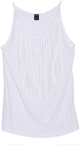 Women's Sexy Fringe Tank Top Sleeveless Tassel Stretchable Shirts Casual Slim Brand Basic Tops Model WT78 (Large, White)