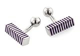 Unusual silver plated ballback cufflinks with bluey purple enamel accents with presentation box