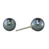 14K Gold Black 7MM Pearl Stud Earrings