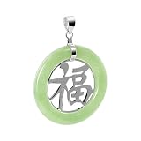30mm Round Light Green Jade Donut with Chinese Good Luck Letters in Silver Pendant Reviews