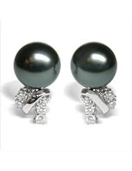 18K white gold Sophia Black Tahitian cultured pearl and diamond earring