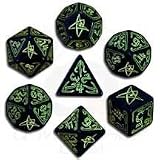 Q-Workshop Polyhedral 7-Die Set: Call of Cthulhu (COC) Carved Dice (Black and Green) Limited Edition Set!!!