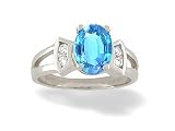 14K White Gold Genuine Oval Blue Topaz and Diamond Ring