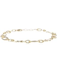 14k Italian Yellow Gold Oval and Circle with Mirror Chain Bracelet, 7" + 0.5" Extender
