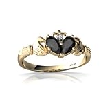 14K Yellow Gold Pear Genuine Black Onyx Celtic Claddagh Ring