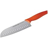 Rachael Ray Cutlery 7-Inch Japanese Stainless Steel Santoku Knife with Orange Handle and Sheath