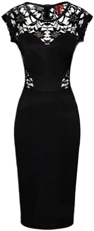 Uoften Women's Ladies Sexy Sleeveless Lace Bodycon Pencil Cocktail Party Dresses (M, Black)