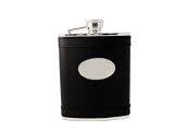 Black Leather Personalized Stainless Steel Flask with with Free Engraving & Shipping