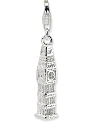 Sterling Silver 3 D Polished Clock Tower with Lobster Clasp Charm