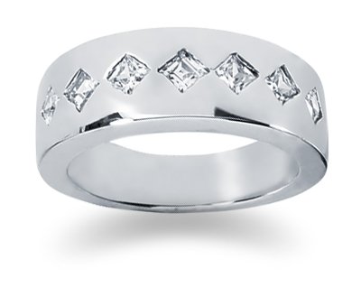 0.7 ctw. Woman's Princess Diamond Wedding Band in 18K White Gold