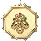 Bowling Pins on Octagon Disc, 14K Gold Charm by NJ Charms