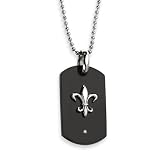 Chisel Titanium with Black IP-plating Fleur de Lis Dog Tag Necklace