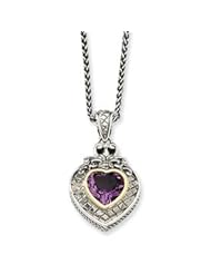Antique Sterling Silver & 14K Gold Heart Shaped Amethyst Necklace