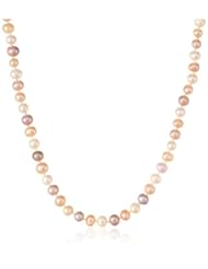 Sterling Silver Natural Pastel Multi-Color Freshwater Cultured Pearl A Grade 5.5-6mm Necklace, 16"