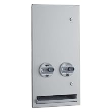 Bobrick 370639 TrimLineSeries 304 Stainless Steel Surface-Mounted 50c Double-Coin Operation Napkin/Tampin Vendor, Satin Finish, 14" Width x 28" Height x 6-5/8" Depth