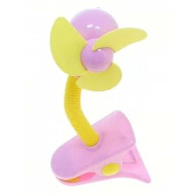 Childs push chair fan with clip - pink