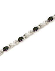 10K White Gold Oval Mystic Topaz and Diamond Bracelet