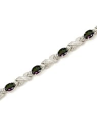 14K White Gold Oval Mystic Topaz and Diamond Bracelet