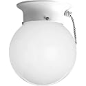 Progress Lighting P3605-30SW Ceiling Fixture with White Glass Globe and Pull Chain, White
