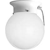 Progress Lighting P3605-30SW Ceiling Fixture with White Glass Globe and Pull Chain, White