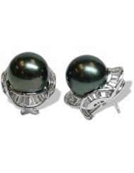 18K white gold voyage Black Tahitian cultured pearl and diamond earring