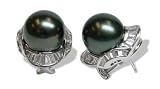 18K white gold voyage Black Tahitian cultured pearl and diamond earring
