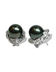 18K white gold voyage Black Tahitian cultured pearl and diamond earring
