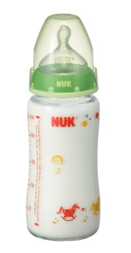 NUK プレミアムチョイスほ乳びん(ガラス製) 240ml シリコーンニップル 木馬GR FDNK0020101
