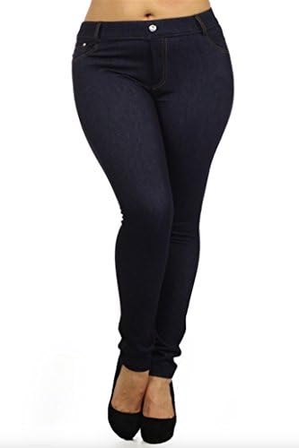 Fashion Mic Womens Pull On Solid Color Assorted Basic Jeggings (Large/X-Large, Single Button Navy)