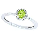 0.39Ct Oval Peridot and Diamond Ring in 14Kt White Gold