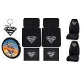 - Silver Superman 9pc Combo Set Front & Rear Floor Mats, Seat Covers, Steering Wheel Cover & Keychain Plus Bonus Matching Decal
