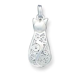 Sterling Silver Fancy Cat Charm with 20 inch Sterling Silver Chain