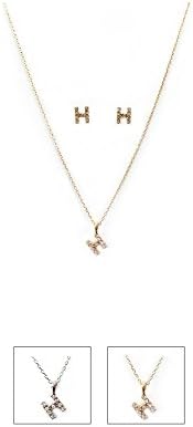 Women's Fashion Cocktail Letter H Necklace torque pendant and Earring Set Gold