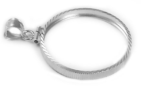 Flintski Jewelry39mm Silver Round Diamond Cut Bezel Sterling Silver Frame Mount Pendant